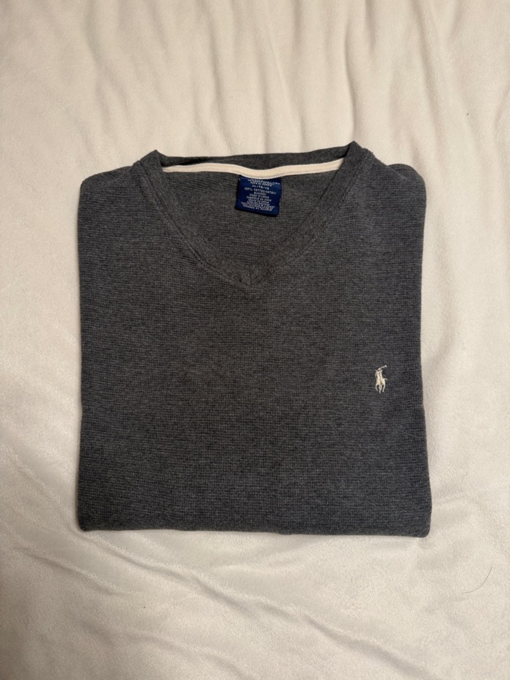 Polo by Ralph Lauren Men's V-Neck Sweater - Dark Gray with White Logo